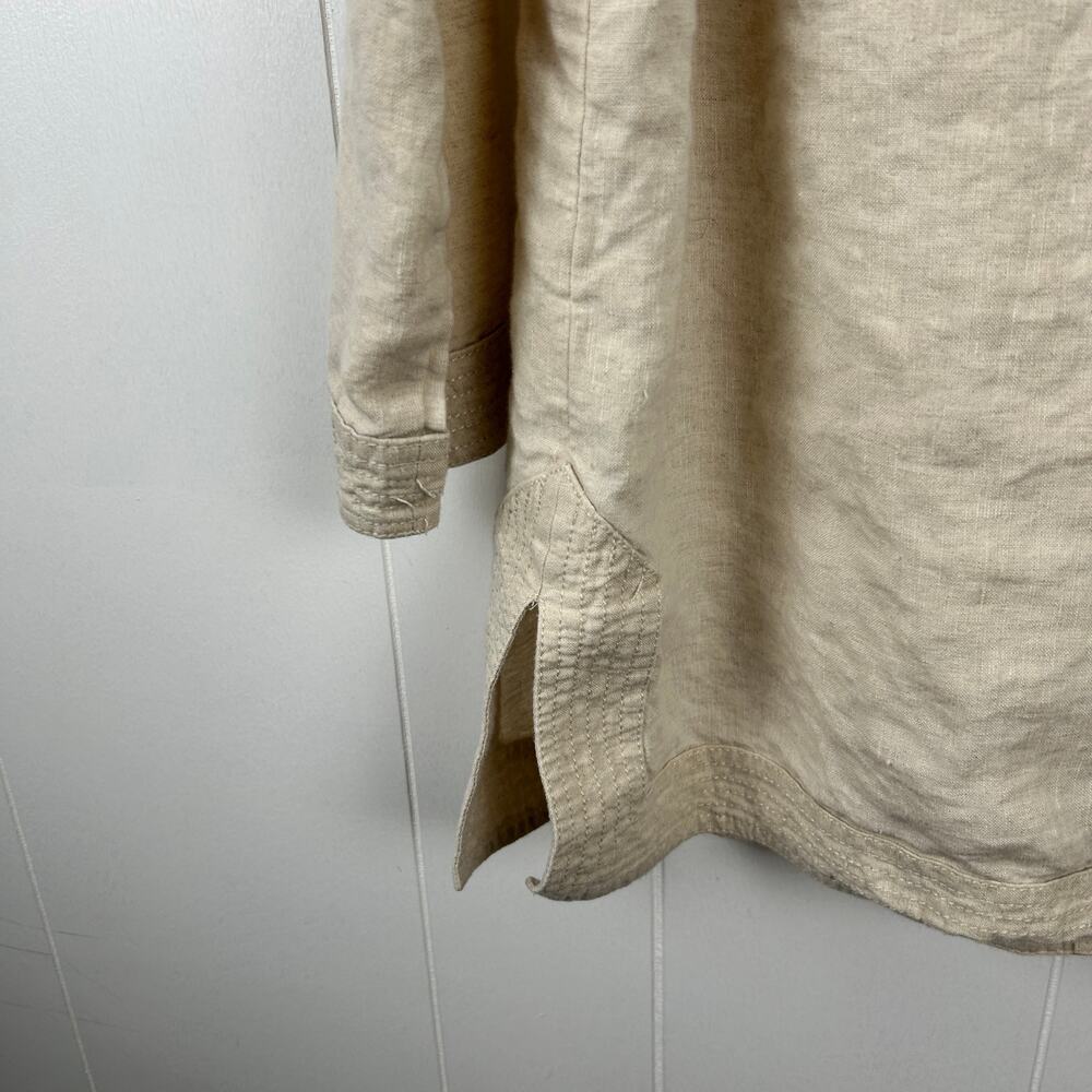 Liz Claiborne Cream 100% Linen Button Front 3/4 Sleeve Top Large - Picture 5 of 8